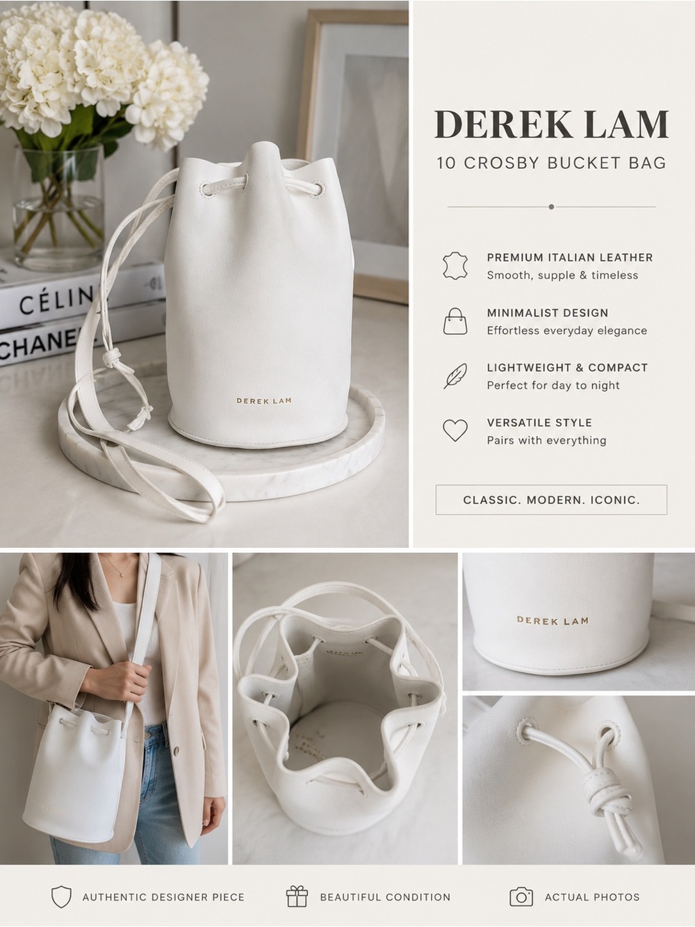 Derek Lam 10 Crosby White Leather Bucket Bag